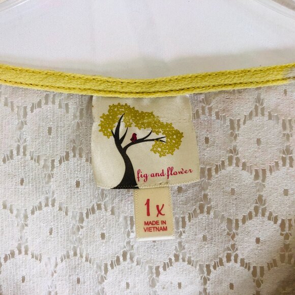 Fig and Flower Women's Plus Size 1X Floral Yellow Boho Peasant Blouse Top - Picture 5 of 7